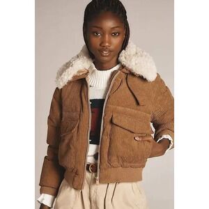 Save The Duck Reily Corduroy Sherpa Jacket Beige Faux Fur Collar Bomber Size M